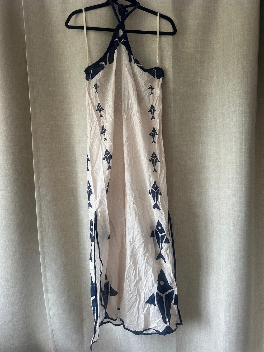 Farm Rio White Halter Maxi Sheer Swim Cover Beaded Straps Sz L NWOT